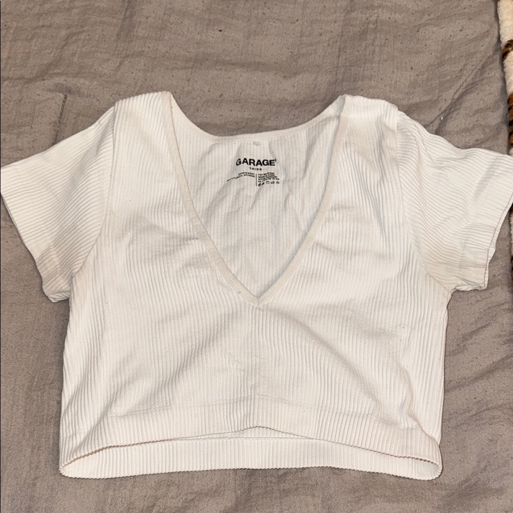 Garage White Fitted Crop T-Shirt
